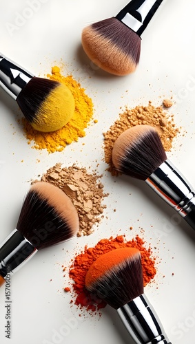 makeup brushes with colorful powder.