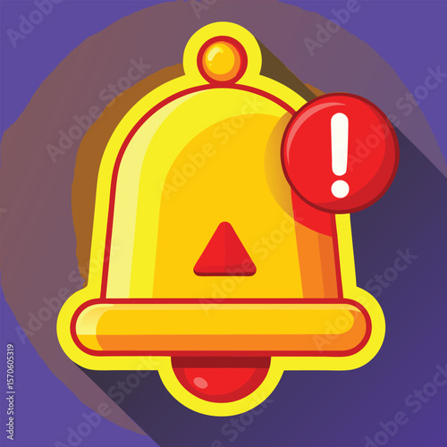 Bright yellow bell with red exclamation mark notification silhouette