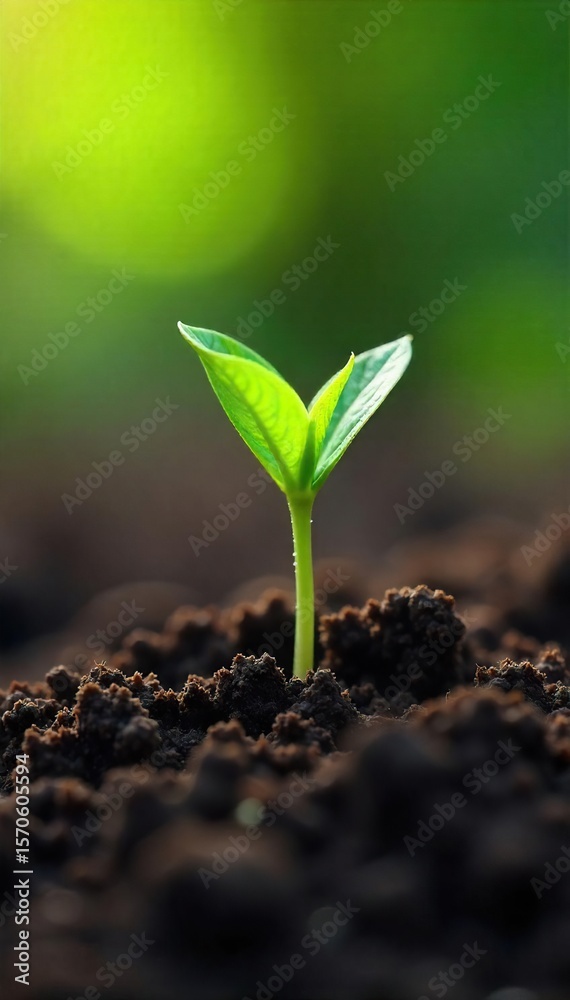 Fototapeta premium Tiny Sprout Breaking Through Soil A Symbol of Growth, Resilience, and Natures Power