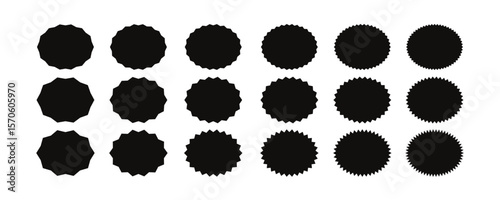 Set of black price sticker, sale or discount sticker, sunburst badges icon.Zigzag price sticker.Special offer price tag.black sale starburst sticker set.starburst icon set.
