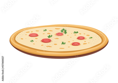Appetizing Flatbread with Red Savory Toppings - Vector Illustration