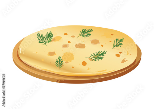 Freshly Baked Flatbread with Herbs - Vector Illustration