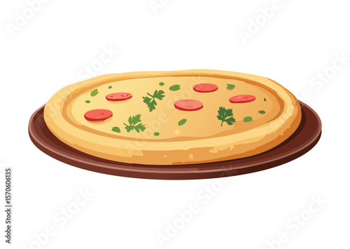 Savory Flatbread with Red Toppings - Vector Illustration