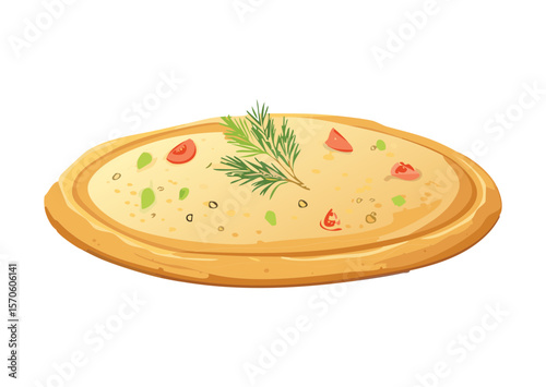 Light Flatbread with Green Dill-like Herbs - Vector Illustration
