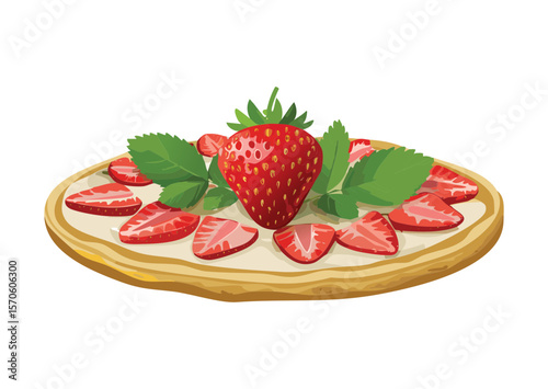 Fresh Strawberry Tart with Mint Garnish - Vector Illustration
