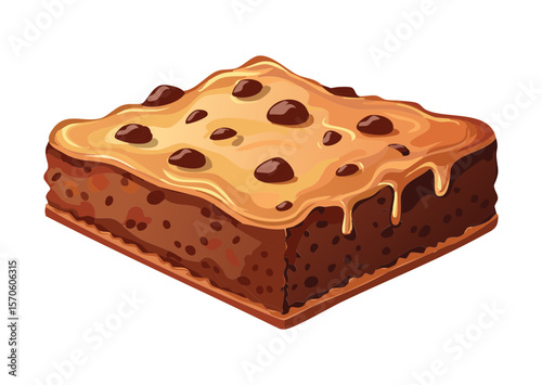 Delicious Chocolate Brownie with Chips - Vector Illustration