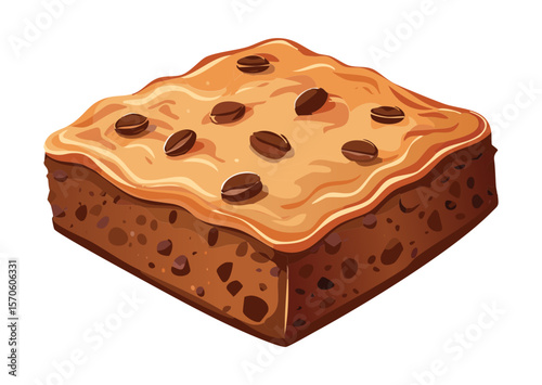 Brown Square Cake Coffee Bean Topping - Vector Illustration