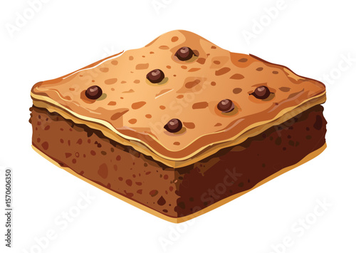 Brown Square Cake Chocolate Chips Dessert - Vector Illustration