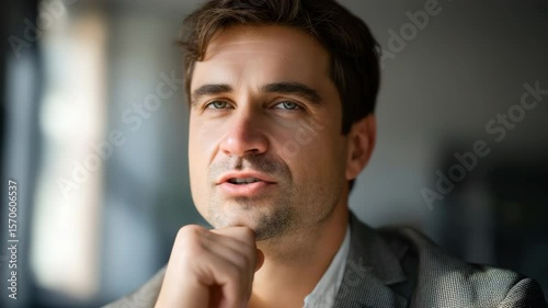 Wallpaper Mural A man in his late thirties, wearing business attire and standing upright with one hand resting on his chin Torontodigital.ca