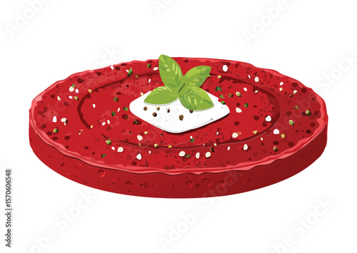 Red Velvet Pancake with White Crumb Topping - Vector Illustration