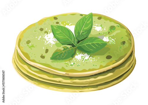 Green Flatbread Stack with Mint Sprinkles - Vector Illustration