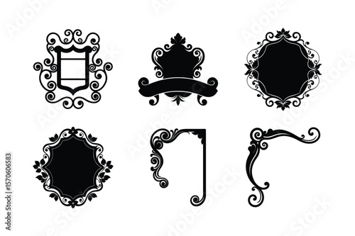 Antique styled decorative border collection Silhouette Vector illustration