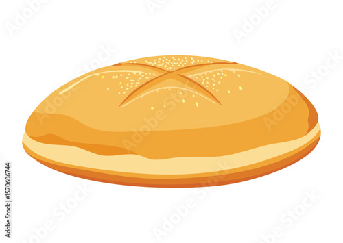 Simple Unadorned Bread Roll Oval Shape - Vector Illustration