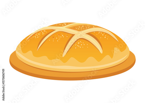 Artisan Style Bread Roll with Cross Cut - Vector Illustration