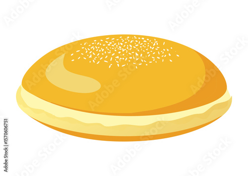 Smooth Top Yellow Bread Bun Flat Lay - Vector Illustration