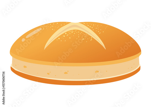 Classic Golden Brown Bread Roll Isolated - Vector Illustration