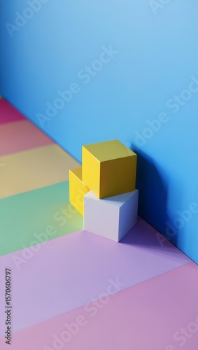 colorful blocks on pastel background.