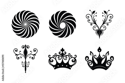 Traditional border and scrollwork elements Silhouette Vector illustration