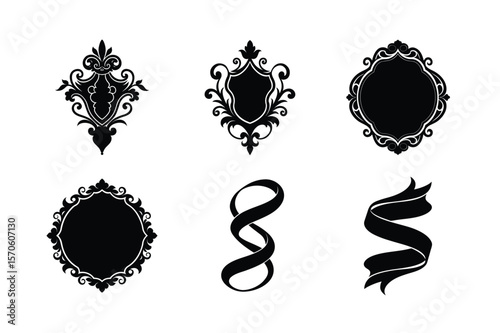 Classic styled frame and decoration pack Silhouette Vector illustration