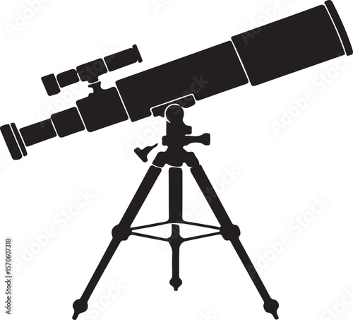 Black silhouette of a telescope on a tripod astronomy scientific instrument