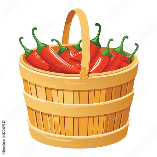 Rustic Basket Overloaded with Red Peppers - Vector Illustration