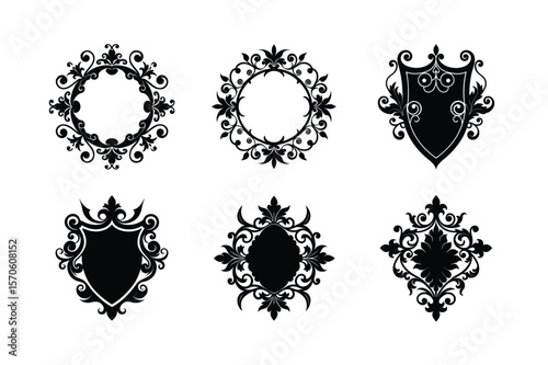 Timeless vintage divider and scroll art set Silhouette Vector illustration