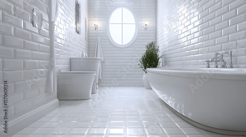 White ceramic tiles in bathroom flooring. Photo