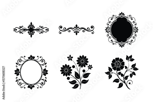 Elegant vintage styled border vector set Silhouette Vector illustration
