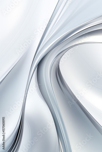 Futuristic abstract silver architectural structure with sleek lines, metallic curves, and intricate lighting details on a white background. Clean textures and modern composition