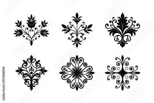 Baroque inspired elements and divider pack Silhouette Vector illustration
