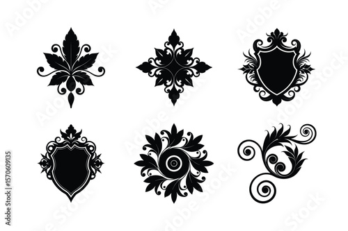Elegant frame and scroll vector elements pack Silhouette Vector illustration