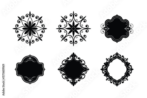 Graceful vintage ornamental border designs Silhouette Vector illustration