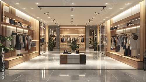 Women clothing and accessories luxury fashion store interior