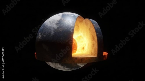 Illuminated Earth Cross-Section with Fiery Core