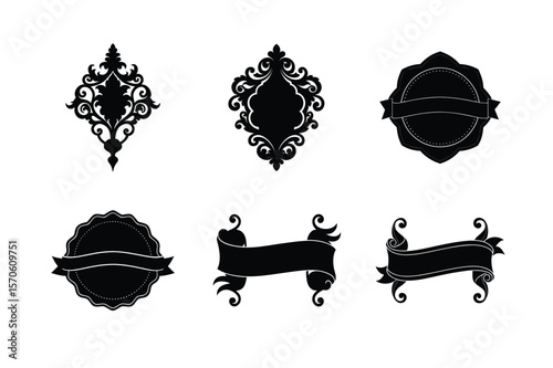 Retro inspired ornamental scrollwork set Silhouette Vector illustration