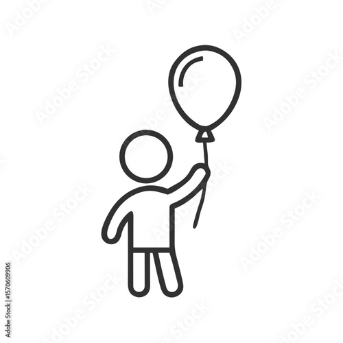 Child holding balloon icon for party invitations, celebration blogs, and children’s event promotions