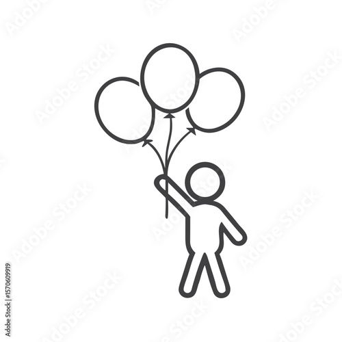 Child holding balloons icon for party invitations, celebration blogs, and children’s event promotions