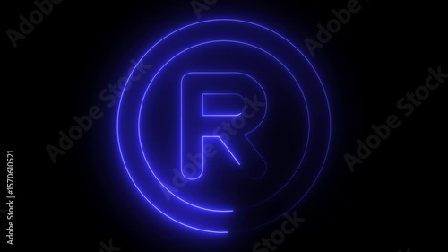 glowing neon sign R circle 4k video