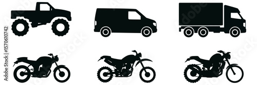 Silhouettes of vehicles for transportation theme