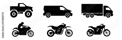 Silhouettes of vehicles for transportation theme