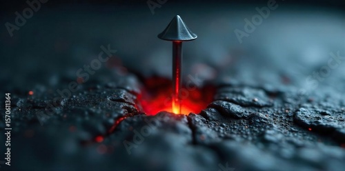Sharp Metal Piercing Dark Fabric A Close-Up Image Symbolizing Pain and Suffering, Highlighting Intense Contrast and Texture.