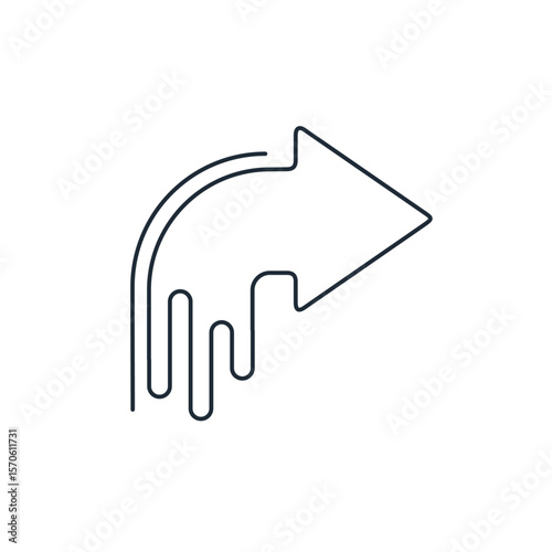 An arrow indicates the direction of movement or action.Pointing сhange rapid move, transition. Vector linear icon illustration isolated on white background.