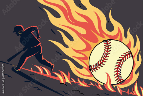 baseball ball on fire, dynamic flames, dramatic lighting, dark background, highly detailed, cinematic, vibrant colors, realistic, epic, dramatic