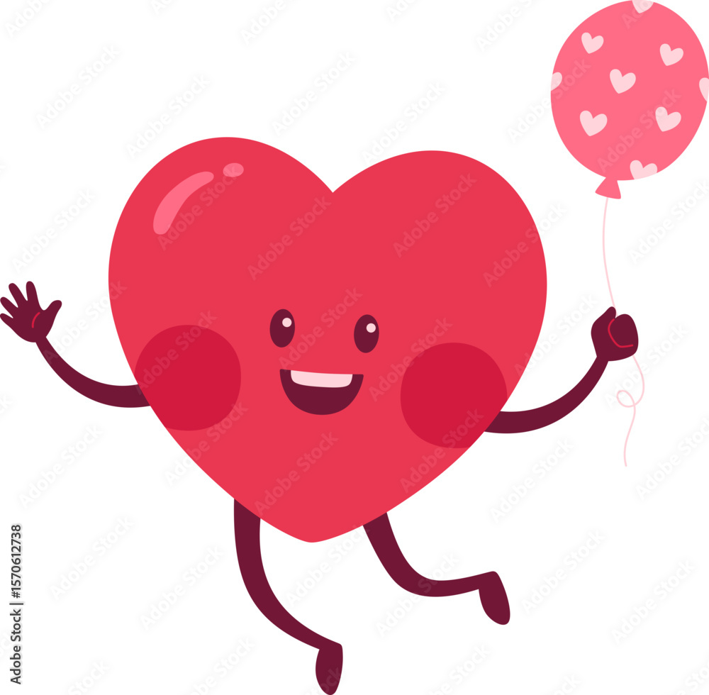 Fototapeta premium Cute Heart Character Holding Balloon