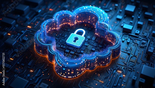 cloud security lock symbol concept.