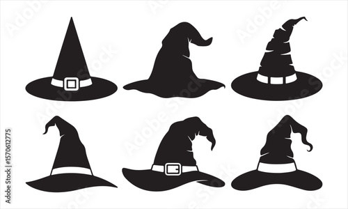 Black Witch Hat Silhouette Isolated for Halloween Design