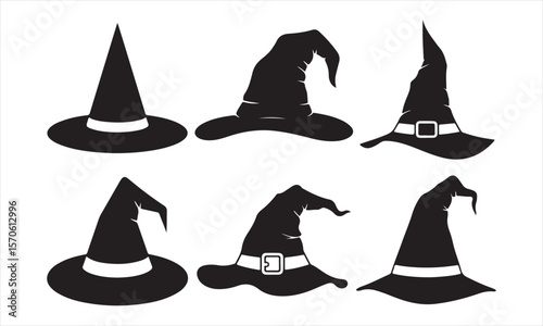 Black Witch Hat Silhouette Isolated for Halloween Design