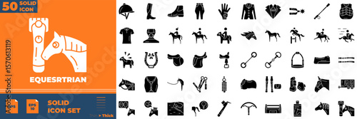 Equestrian Solid Editable Icons set. Vector illustration in modern thin solid style of equestrian icons: horse, euqatitation, stable, etc