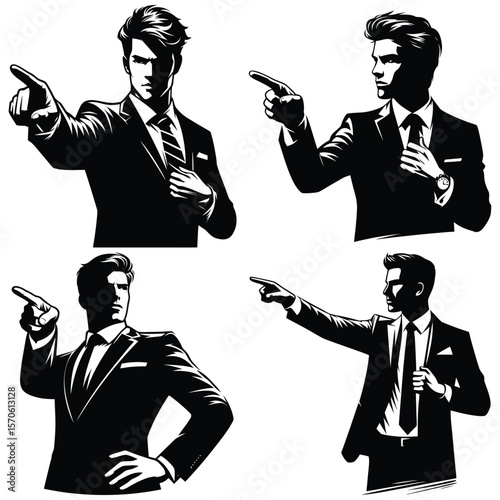Businessman silhouette pointing in various poses vector illustration