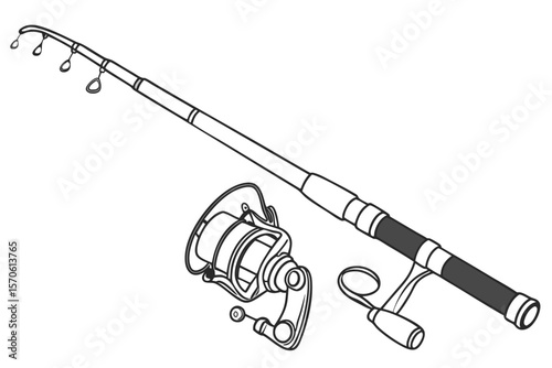 fishing rods, crossed fishing rods, fishing equipment, black and white illustration, minimalist design, simple line art